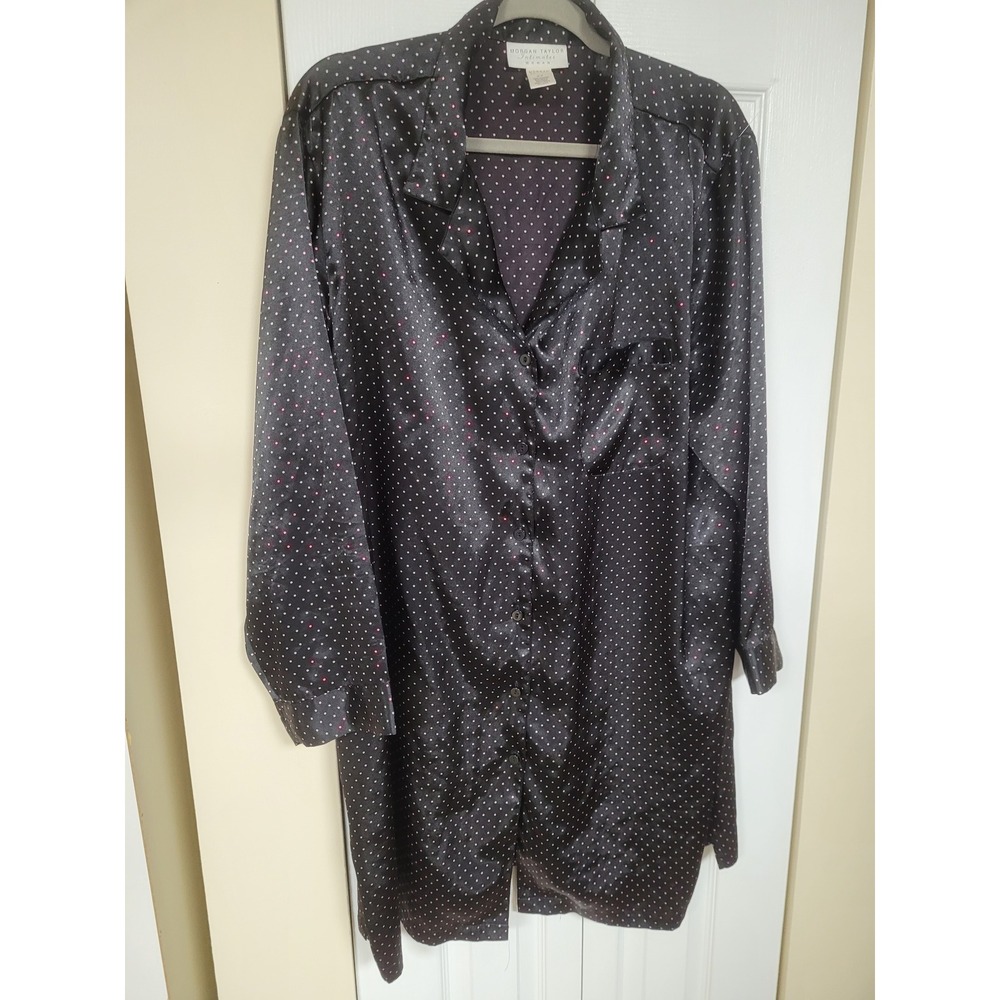 Morgan Taylor Intimates Black Pink Polka Dot Satin Like Nightshirt Size 2X